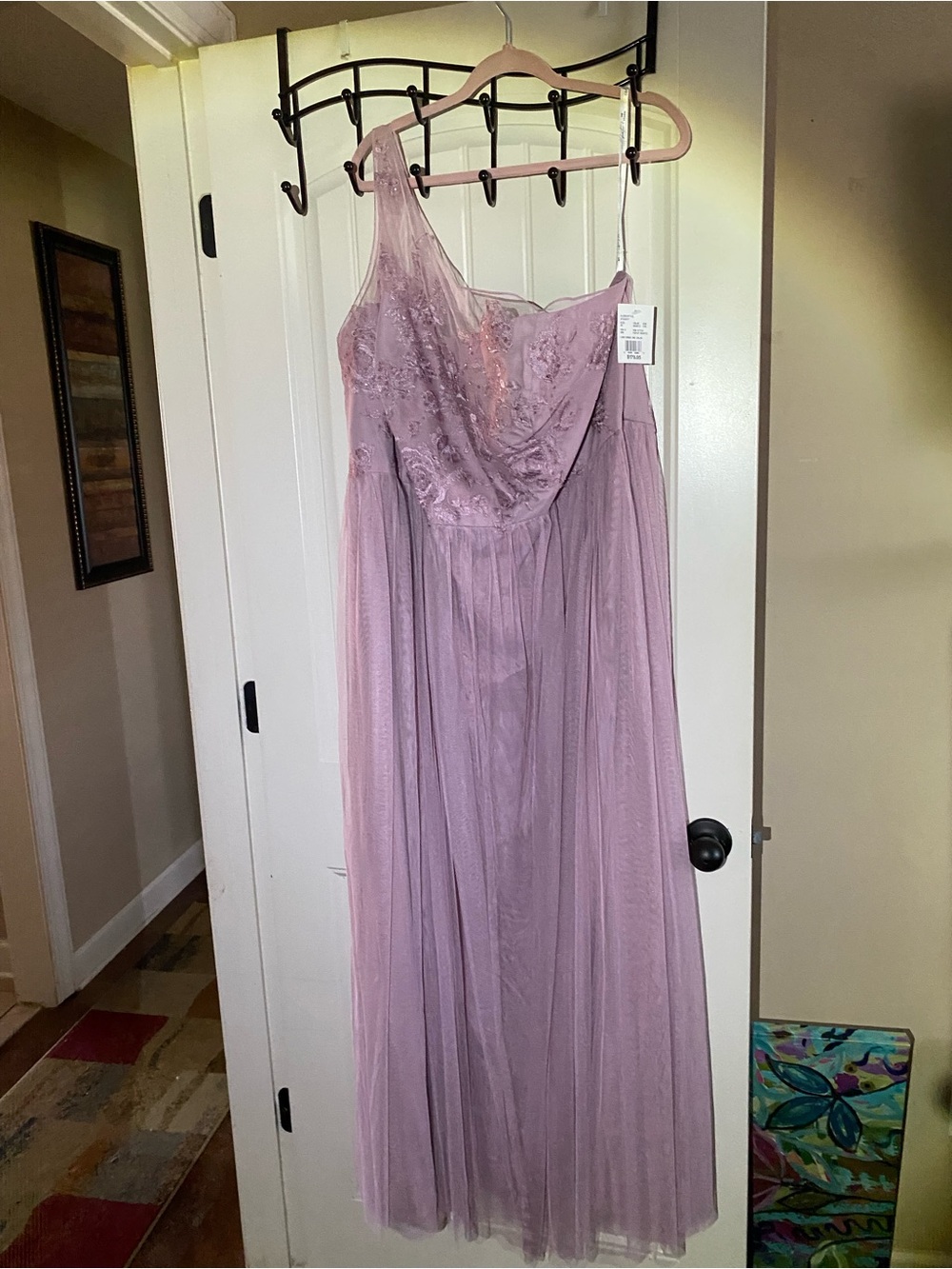 David's Bridal Quartz One-Shoulder Embroidered Tulle Gown